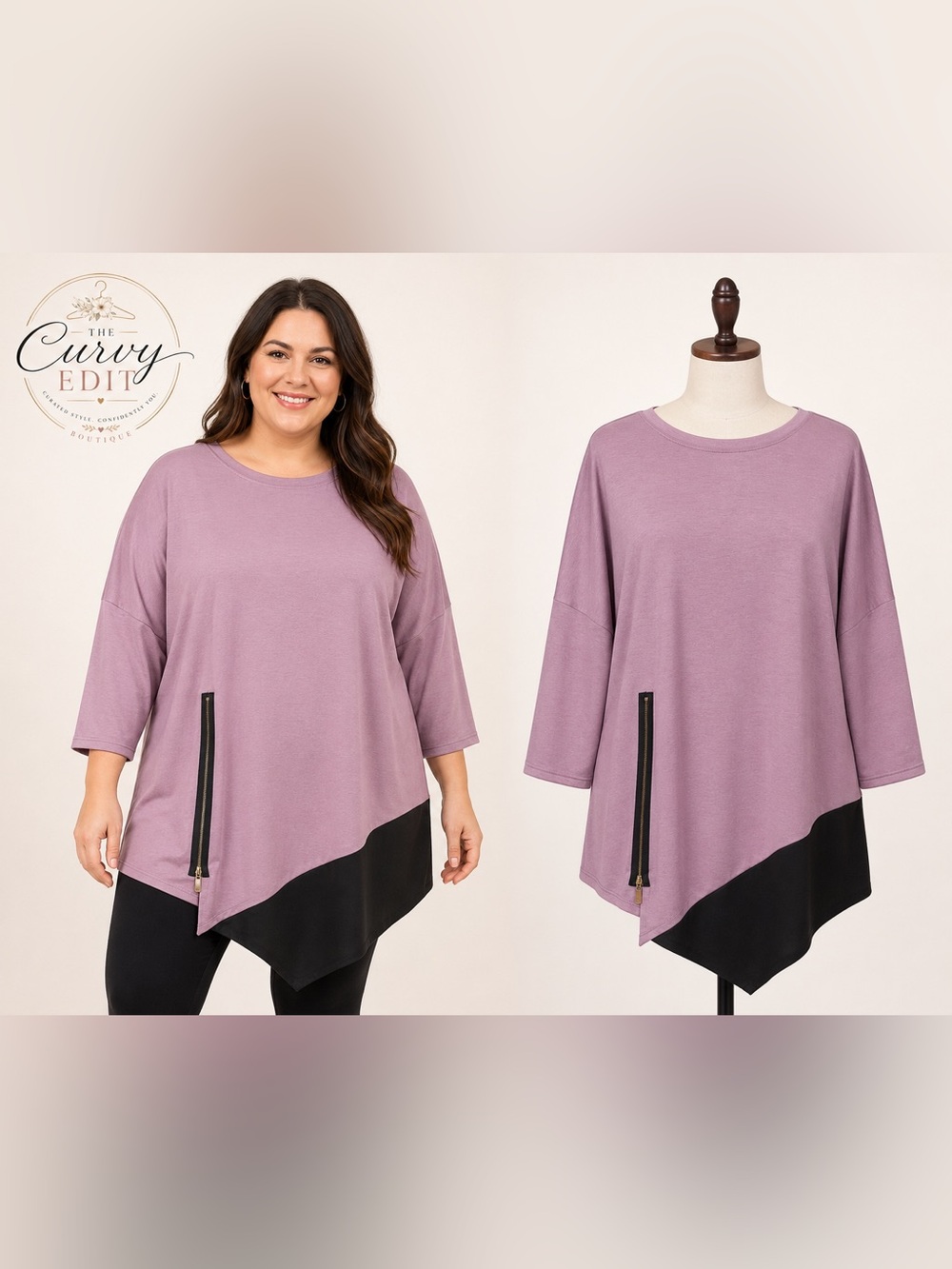 Last Tango Mauve Asymmetrical Tunic Top | Faux Leather Hem | L/XL Edgy Urbanwear